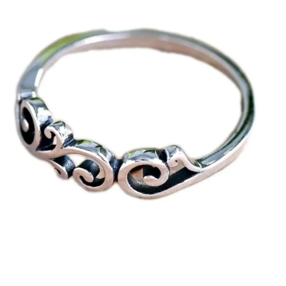 Delicate Filigree Half Eternity Silver Ring, Boho Trendy Statement Ring, Women's